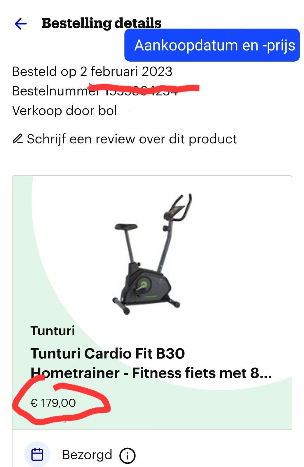 Tunturi Cardio Fit B30 Hometrainer -Fitness fiets met 8 weer, Ophalen, Zo goed als nieuw, Metaal, Benen