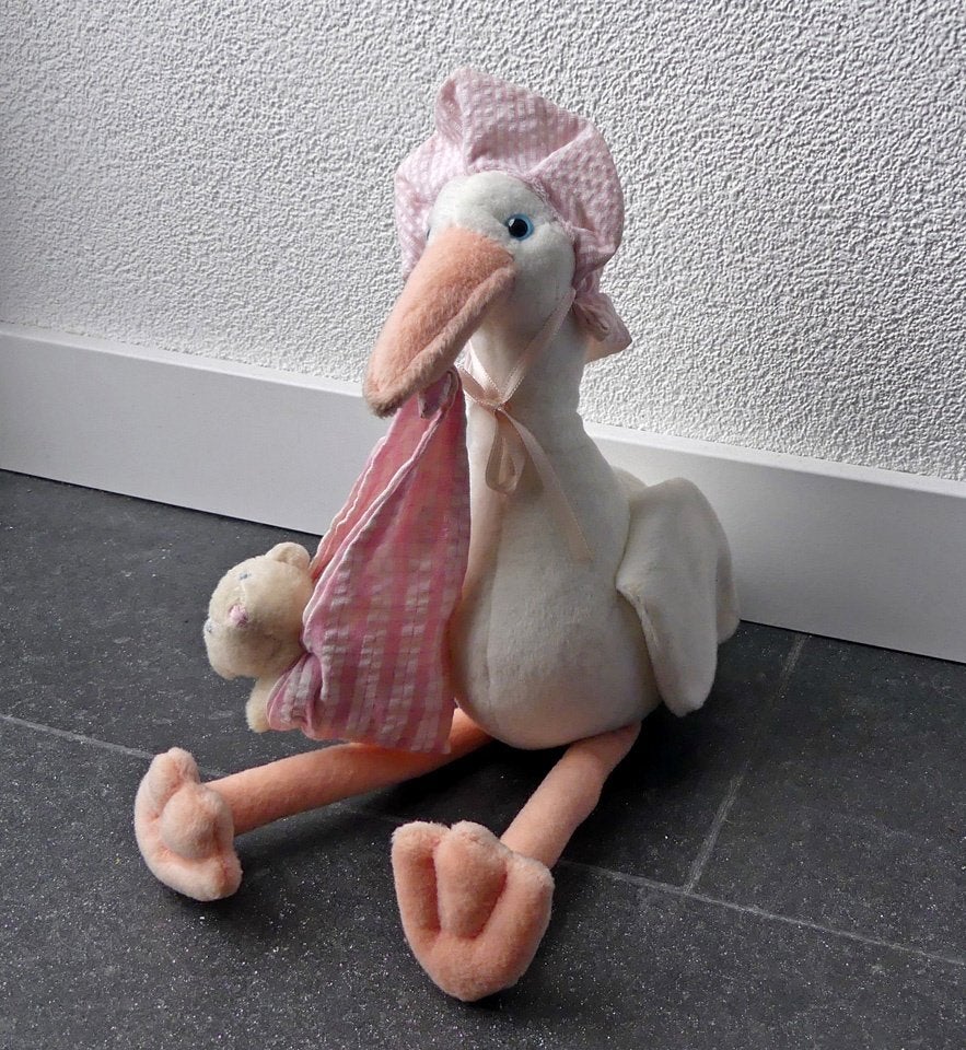 Russ ooievaar met baby Bundles knuffel pluche, Gebruikt, Overige typen, Ophalen of Verzenden, Wit