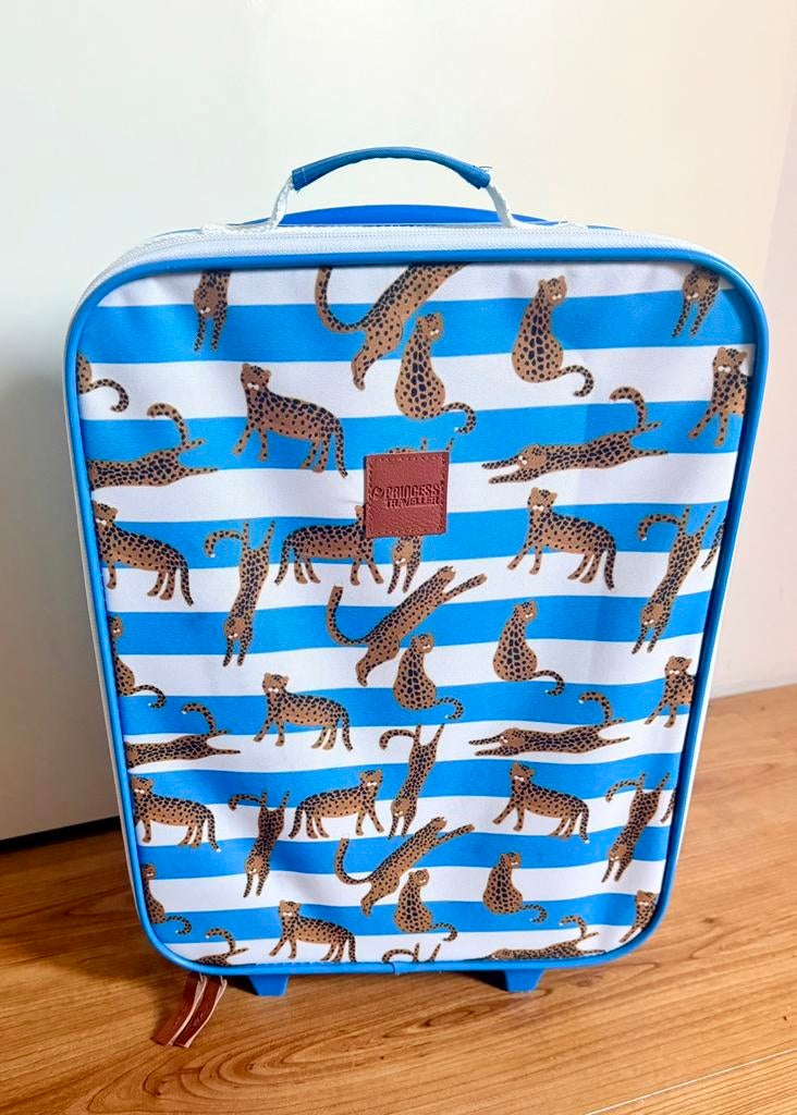 Leuke blauwe kinder trolley met print, Ophalen, Overige materialen, Wieltjes, Minder dan 50 cm