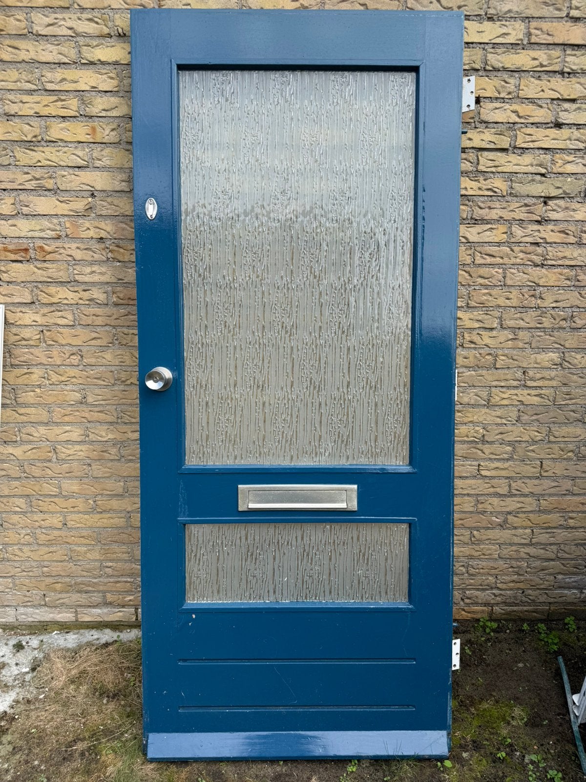 Houten voordeur met figuurglas – 87  201 cm, Ophalen, Gebruikt, 80 tot 100 cm, Buitendeur