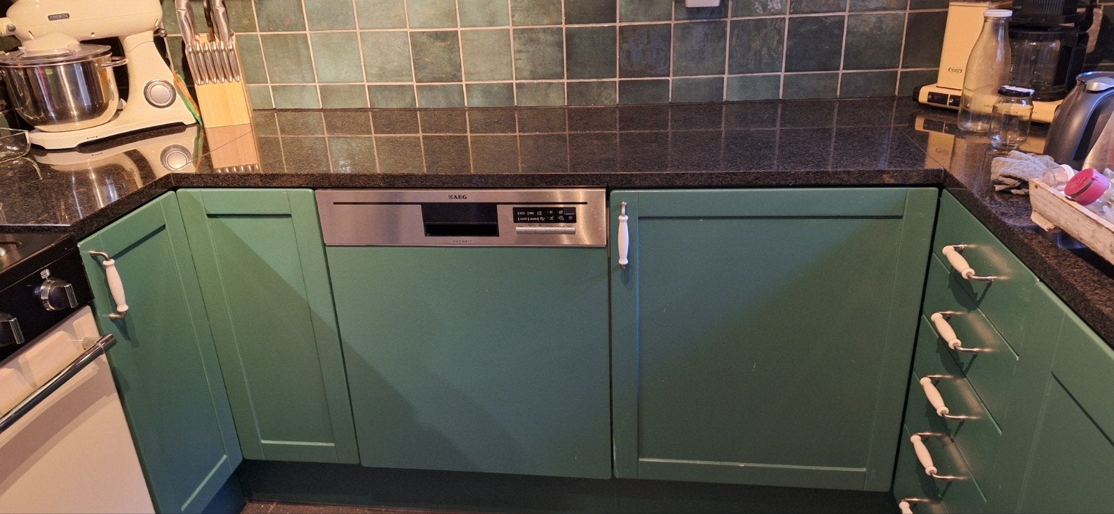 Keuken, hout groen, Ophalen
