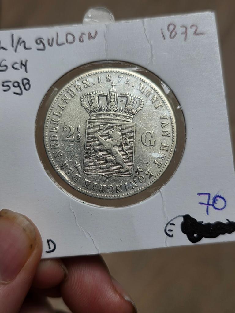2,5 gulden 1872 Nederland, Koning Willem III, Verzenden, Zilver, Losse munt