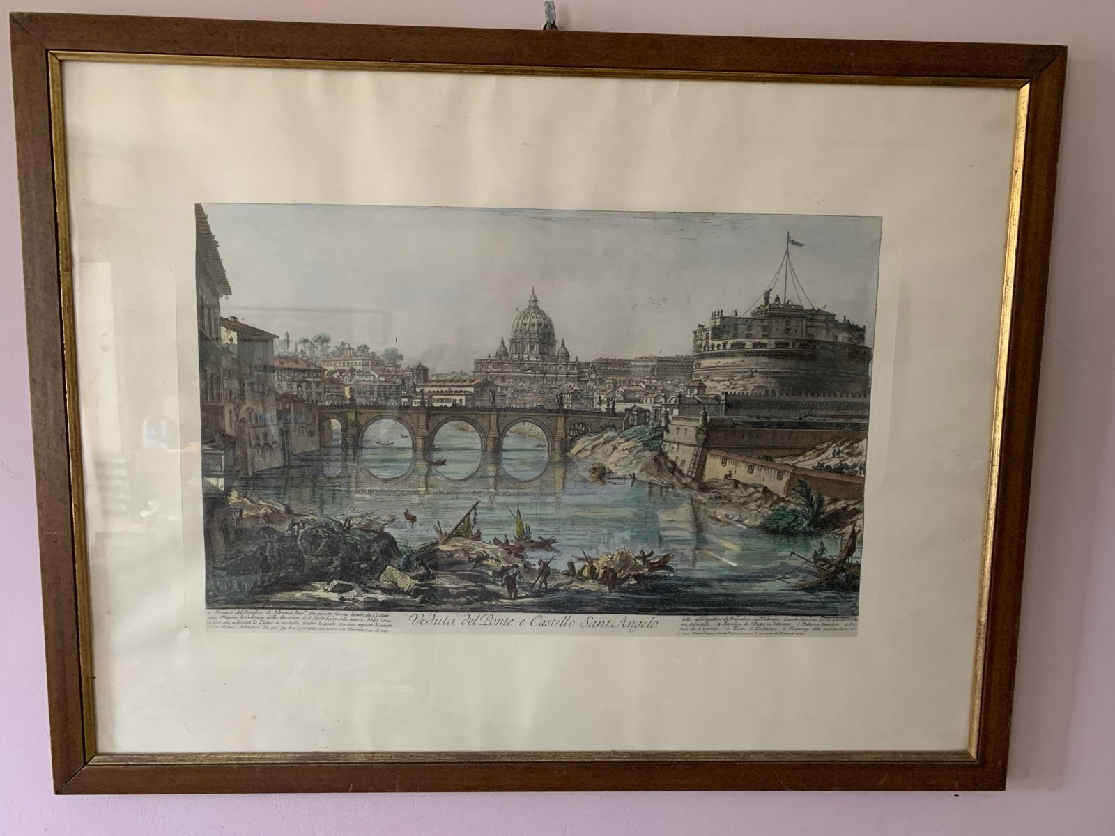 Ets Giovanni Battista Piranesi Engelenbrug en Engelenburcht, Ophalen, Handgekleurd, Ets, Stadsgezicht