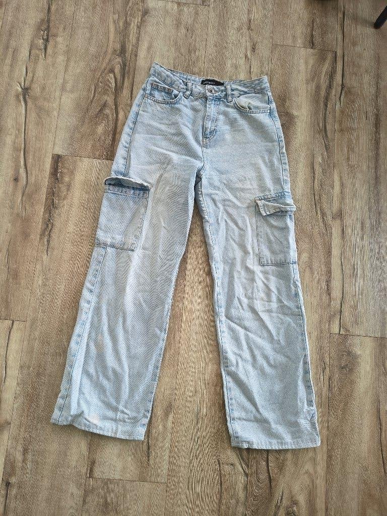 Prachtige lichtblauwe cargo spijkerbroek van Amy & Ivy, XS., Blauw, Onb, Ophalen of Verzenden, W27 (confectie 34) of kleiner