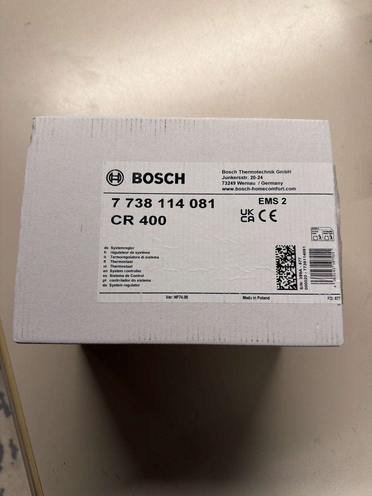 Bosch CR 400 Thermostaat - Nieuw in doos, Doe-het-zelf en Verbouw, Thermostaten, Ophalen of Verzenden, Slimme thermostaat, Nieuw