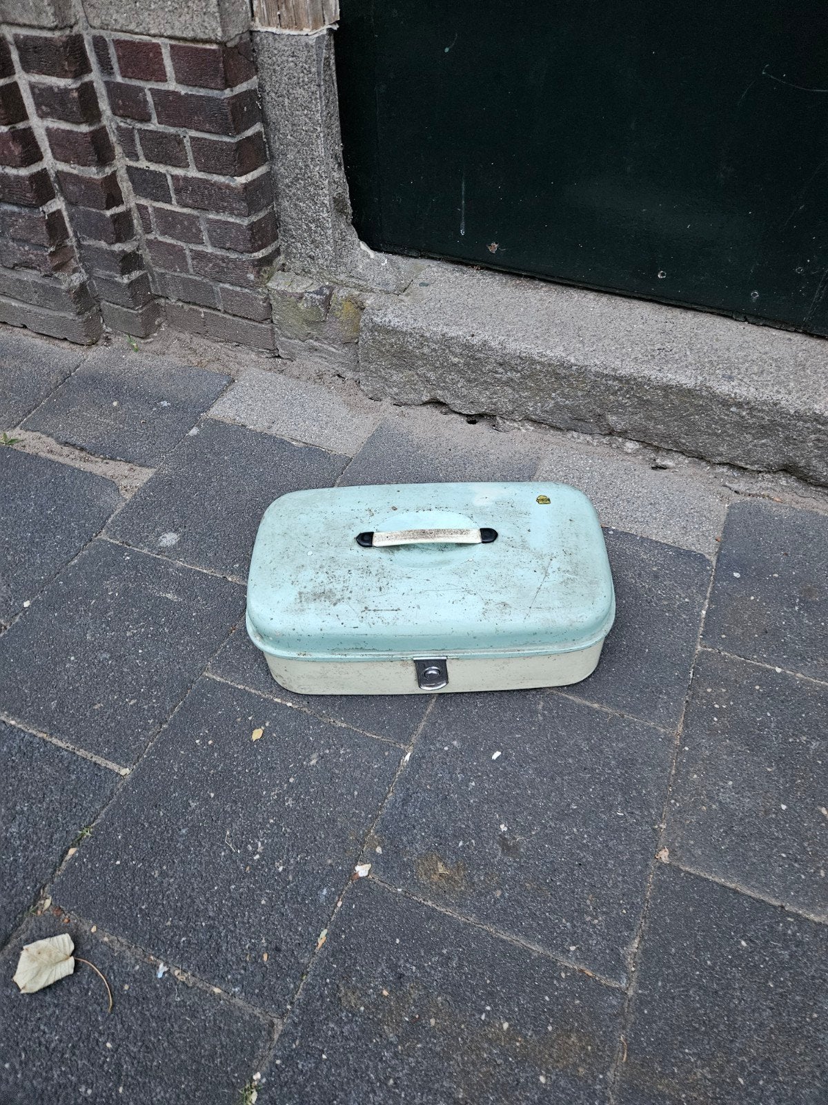Vintage Brabantia stalen broodtrommel - lichtblauw/crème, Ophalen of Verzenden