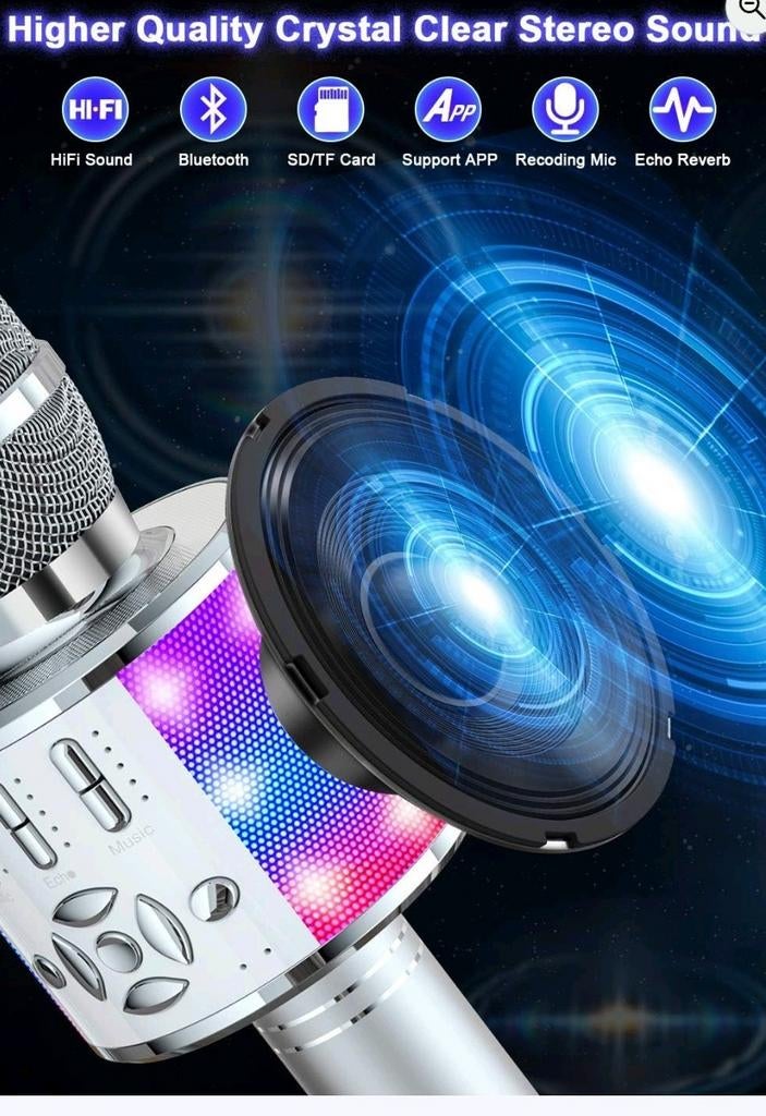 BONAOK Karaoke Microfoon met Stemverandering - Zilver, Onbekend, Ophalen of Verzenden, Zo goed als nieuw, Microfoon(s)