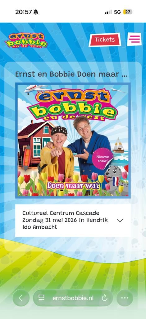 GEVRAAGD KAARTJES SHOW ERNST EN BOBBIE, Tickets en Kaartjes, Twee personen