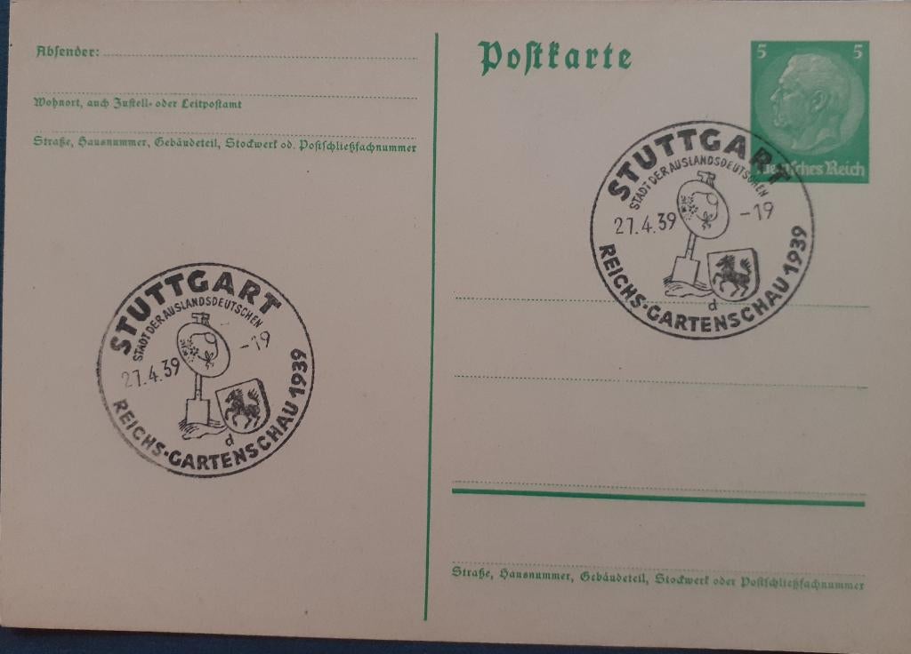Deutsches Reich Briefkaart 1939 Reichs-Gartenschau Stuttgart, Ophalen of Verzenden, Briefkaart