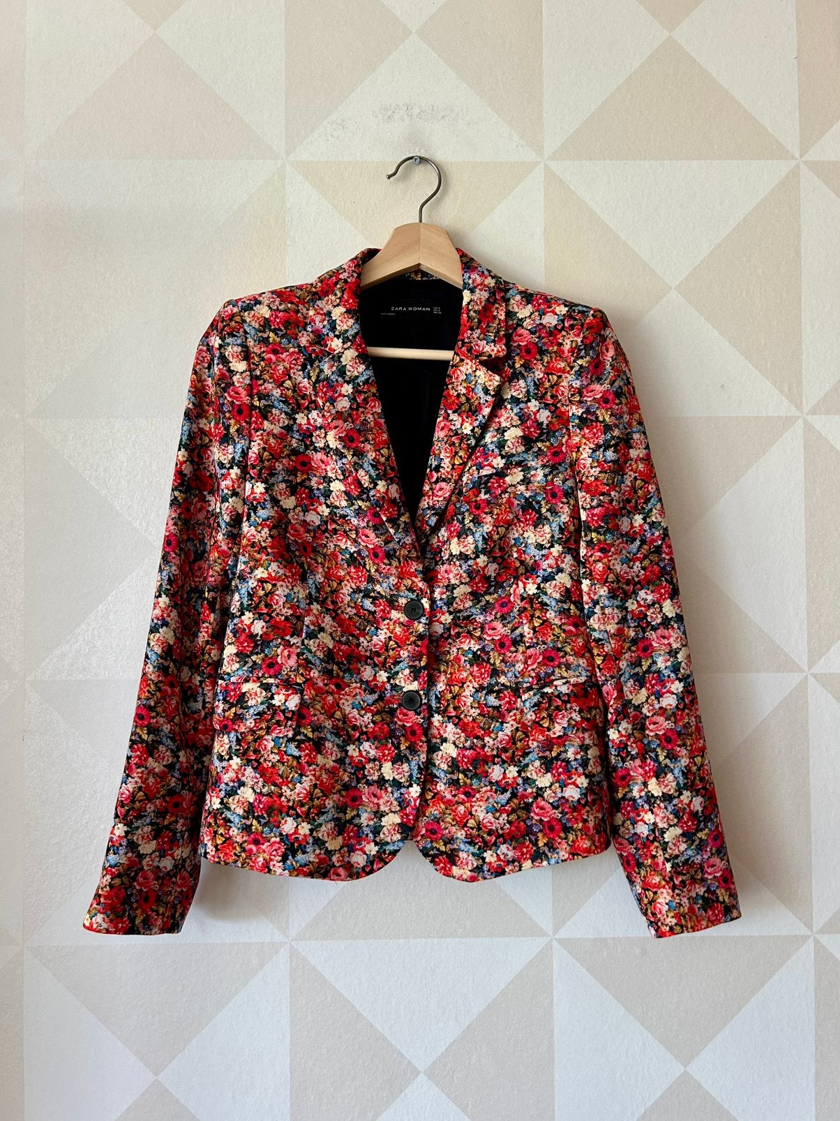 Zara Woman Blazer colbert rood bloem S/36 zgan, Meerkleurig, Ophalen of Verzenden, Zo goed als nieuw, Jasje