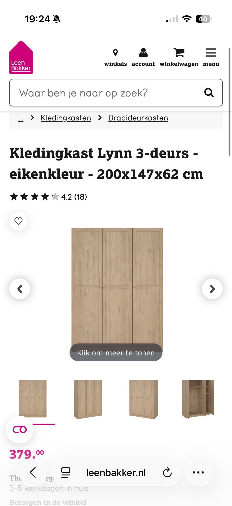 2x Kledingkast Lynn 3-deurs eikenkleur - Nieuw in doos, Ophalen, 100 tot 150 cm, 200 cm of meer, Nieuw