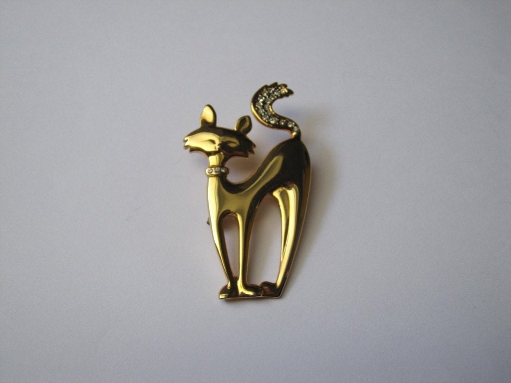 Broche poes/ heldere rijnsteentjes staart en halsbandje, Met kristal, Overige materialen, Verzenden, Zo goed als nieuw