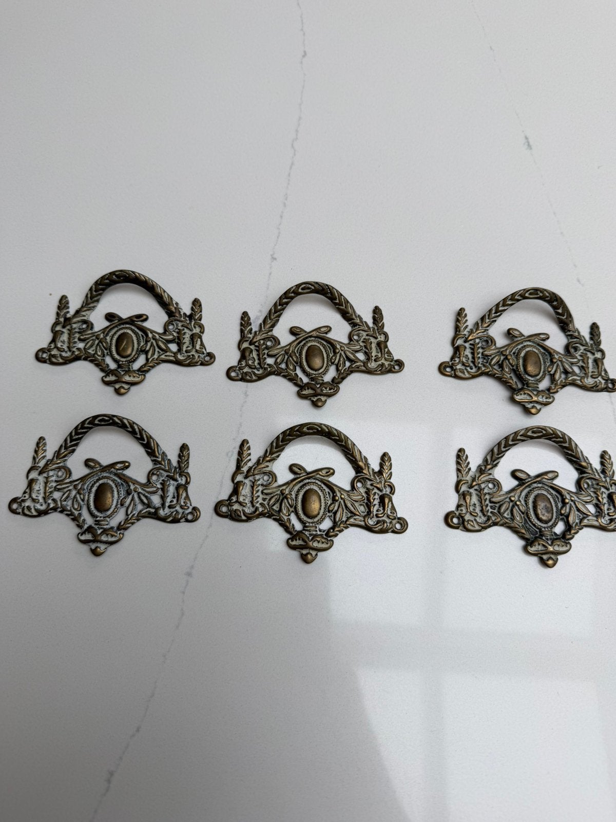 Antiek messing meubelbeslag grepen 6st Empire 8,5cm, Antiek en Kunst, Ophalen of Verzenden, Koper