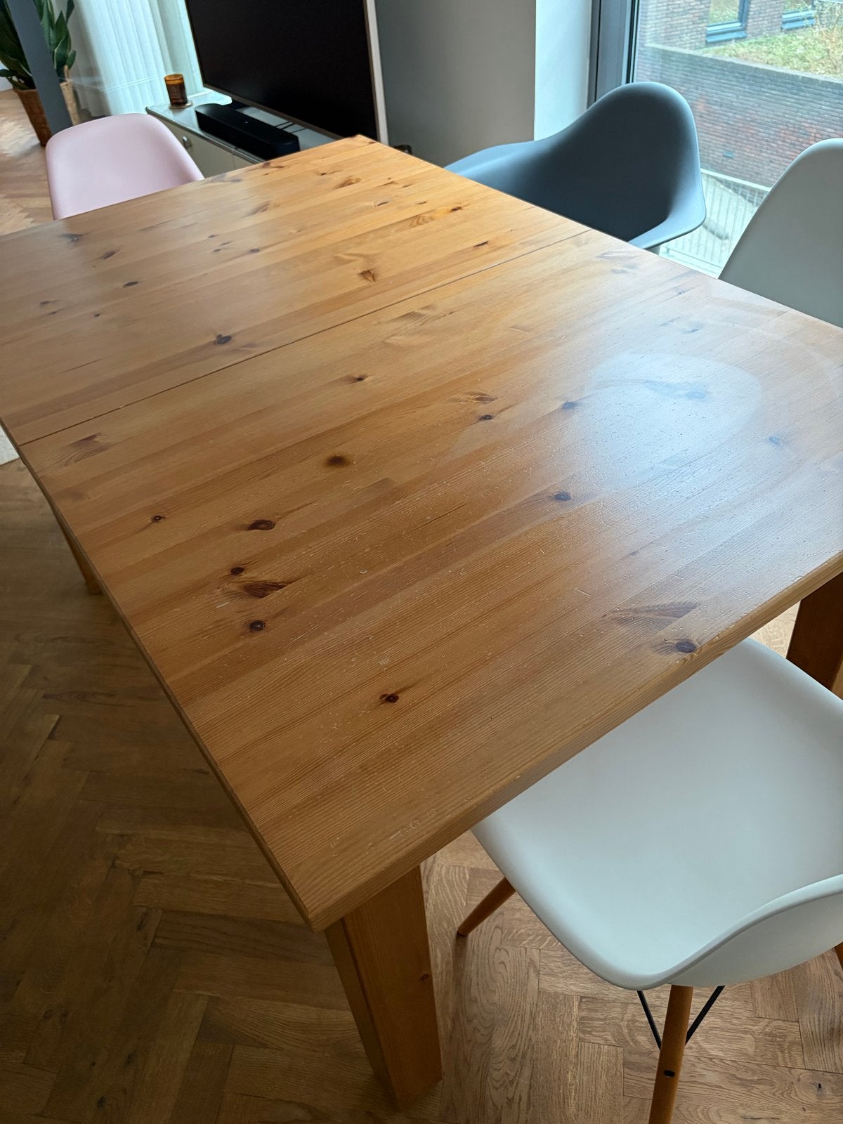 Ikea STORNAS Uitschuifbare eettafel, antiekbeits, Ophalen, Gebruikt, 50 tot 100 cm, Vijf personen of meer