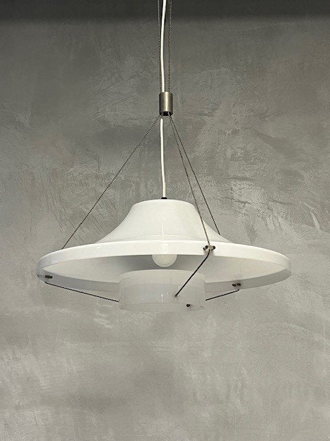 Jaren 70 hanglamp vintage design retro lamp wit kunststof, Ophalen, Kunststof, Gebruikt, .