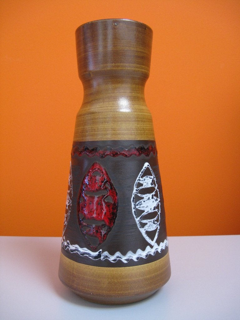 retro vintage keramiek vaas Dumler & Breiden Höhr W. Germany, Gebruikt, 25 cm, Steen/keramiek, Meerkleurig
