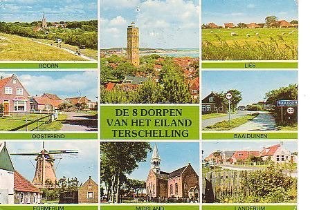Ansichtkaart 	Terschelling	8-luik, Verzamelen, Ansichtkaarten | Nederland, Verzenden, 1960 tot 1980, Gelopen, Waddeneilanden