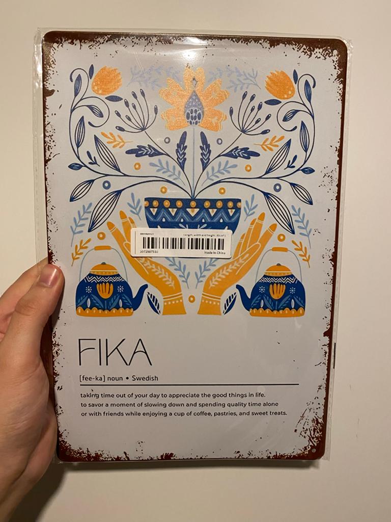 Fika Wanddecoratie - Zweedse Koffiepauze Plaat, Metaal, Nieuw, Ophalen of Verzenden, Wandbord of Wandpaneel