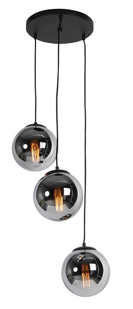 Moderne Hanglamp met 3 Rookglazen Bollen, Ophalen, Zo goed als nieuw, Glas, E27 (groot)
