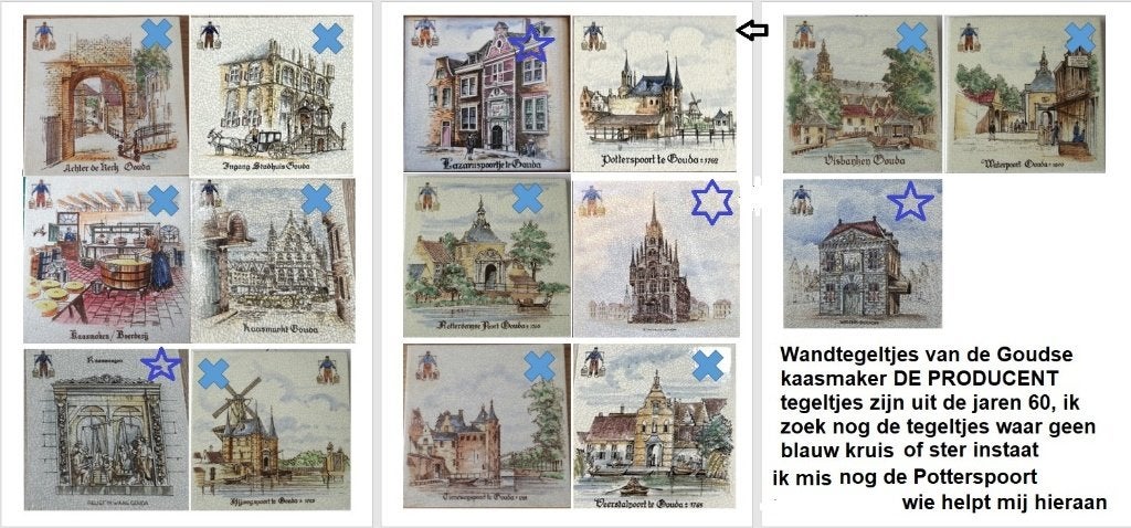 GOUDA, kaasmaker de PRODUCENT, gezocht wandtegeltjes, Ophalen of Verzenden
