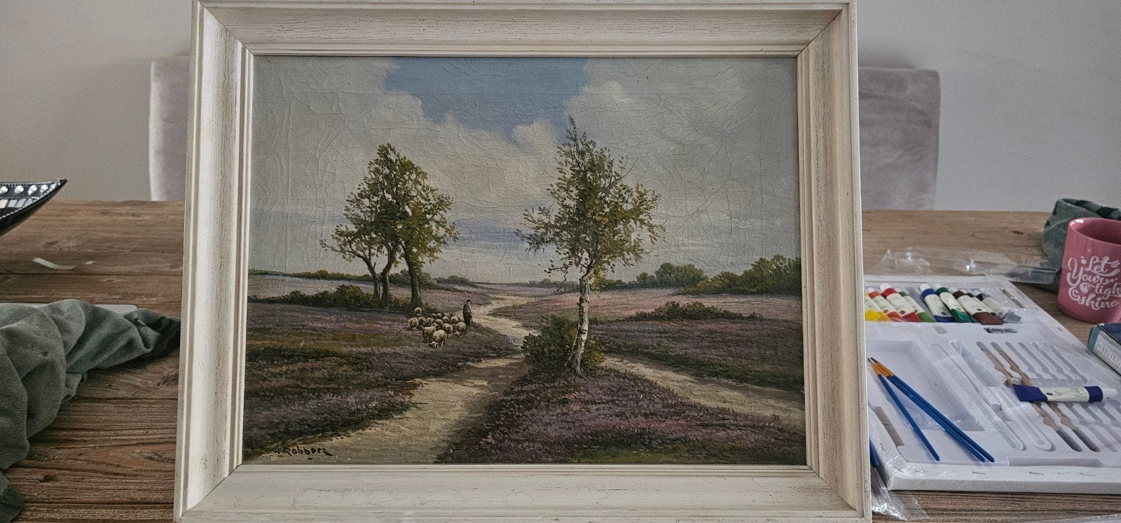 Oud olieverfschilderij W. Robbers heide schapen, Antiek en Kunst, Kunst | Schilderijen | Klassiek, Ophalen of Verzenden