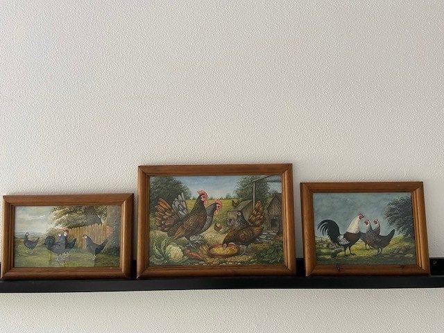 3 originele aquarellen Lesley King-kip, Ophalen of Verzenden, Minder dan 50 cm, Schilderij, Oorspronkelijke maker