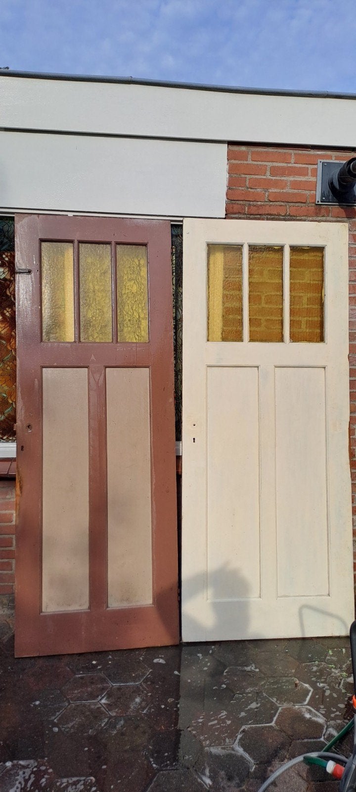 paneel deuren met oud glas, Ophalen, Gebruikt, Deurkozijn, 150 tot 225 cm