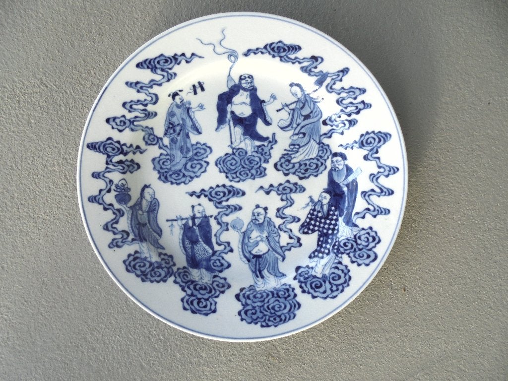 antiek chinees porselein bord met de 8 onsterfelijken, Ophalen of Verzenden