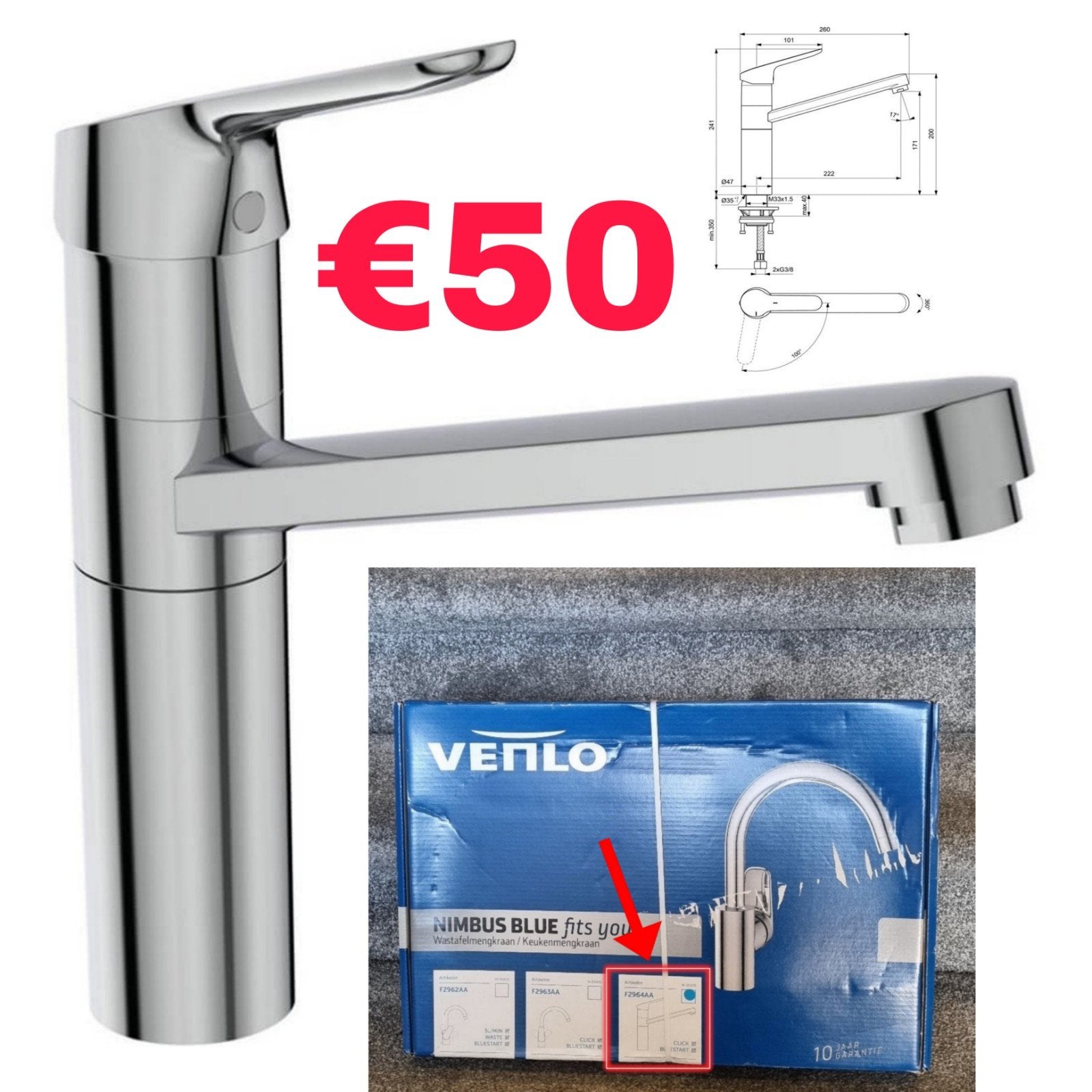 Venlo Nimbus Blue F2964AA Keukenkraan - Nieuw in doos, Overige typen, Ophalen of Verzenden, Metaal, Overige merken