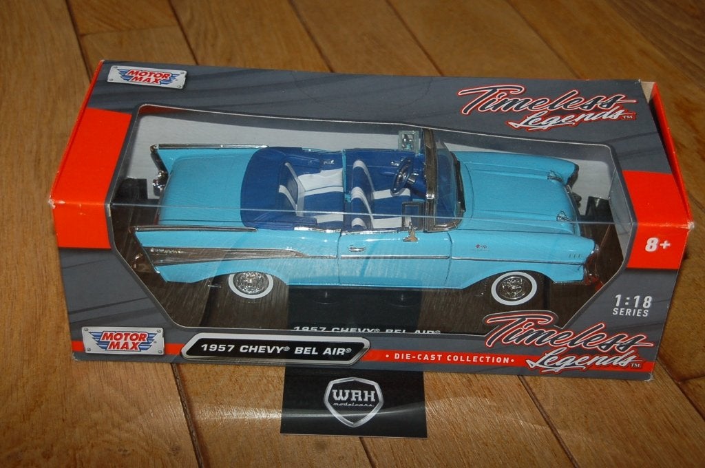 1:18 CHEVY BEL AIR CONVERTIBLE blue Motormax WRH, Hobby en Vrije tijd, Modelauto's | 1:18, Verzenden, Zo goed als nieuw, Auto