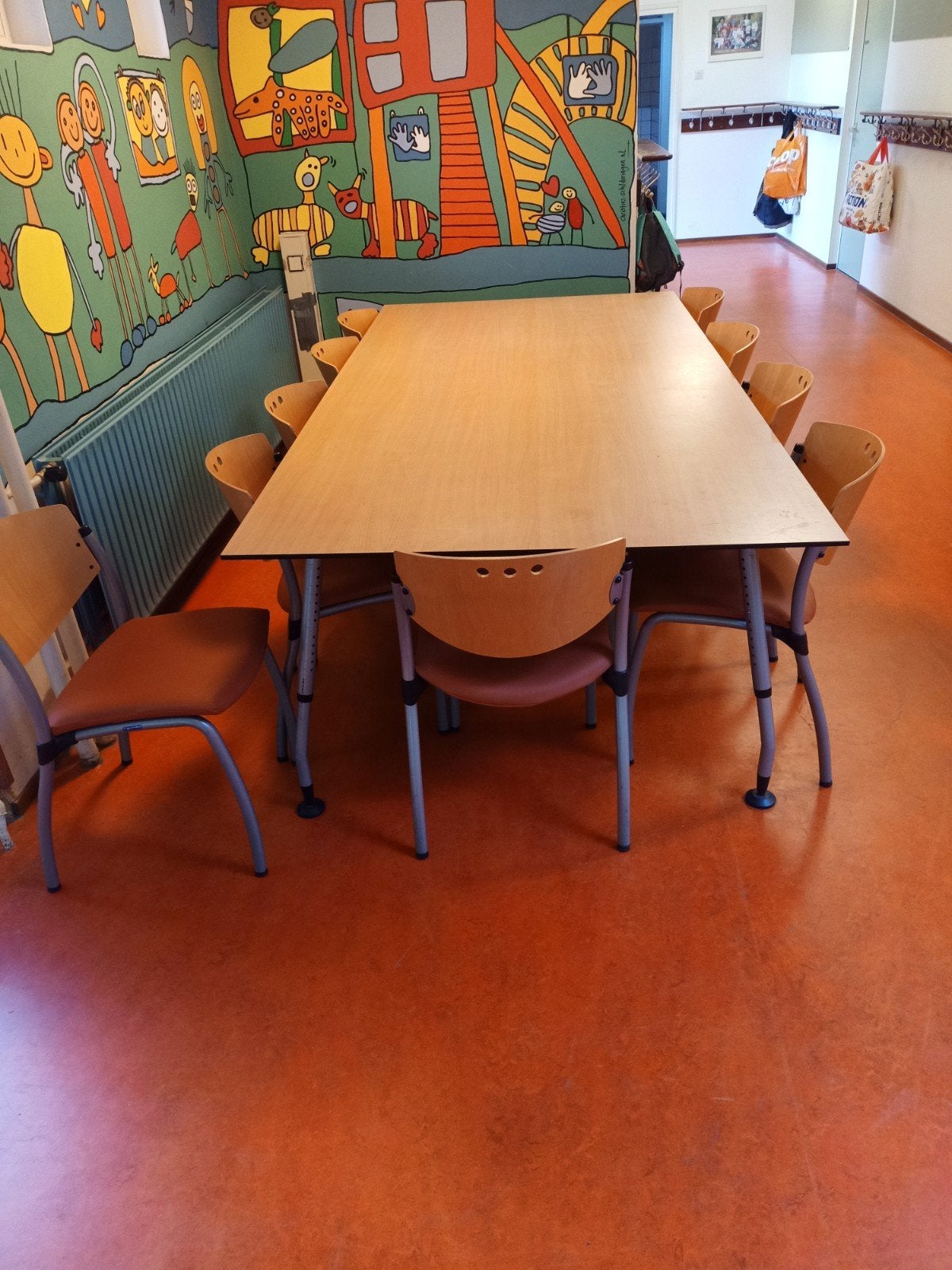 Grote tafel met 10 stoelen - 1.25m x 2.56m, Ophalen, Gebruikt, 100 tot 150 cm, 200 cm of meer