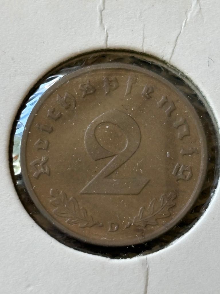 2 Reichspfennig 1939D met swastika, Postzegels en Munten, Ophalen of Verzenden, Duitsland, Losse munt