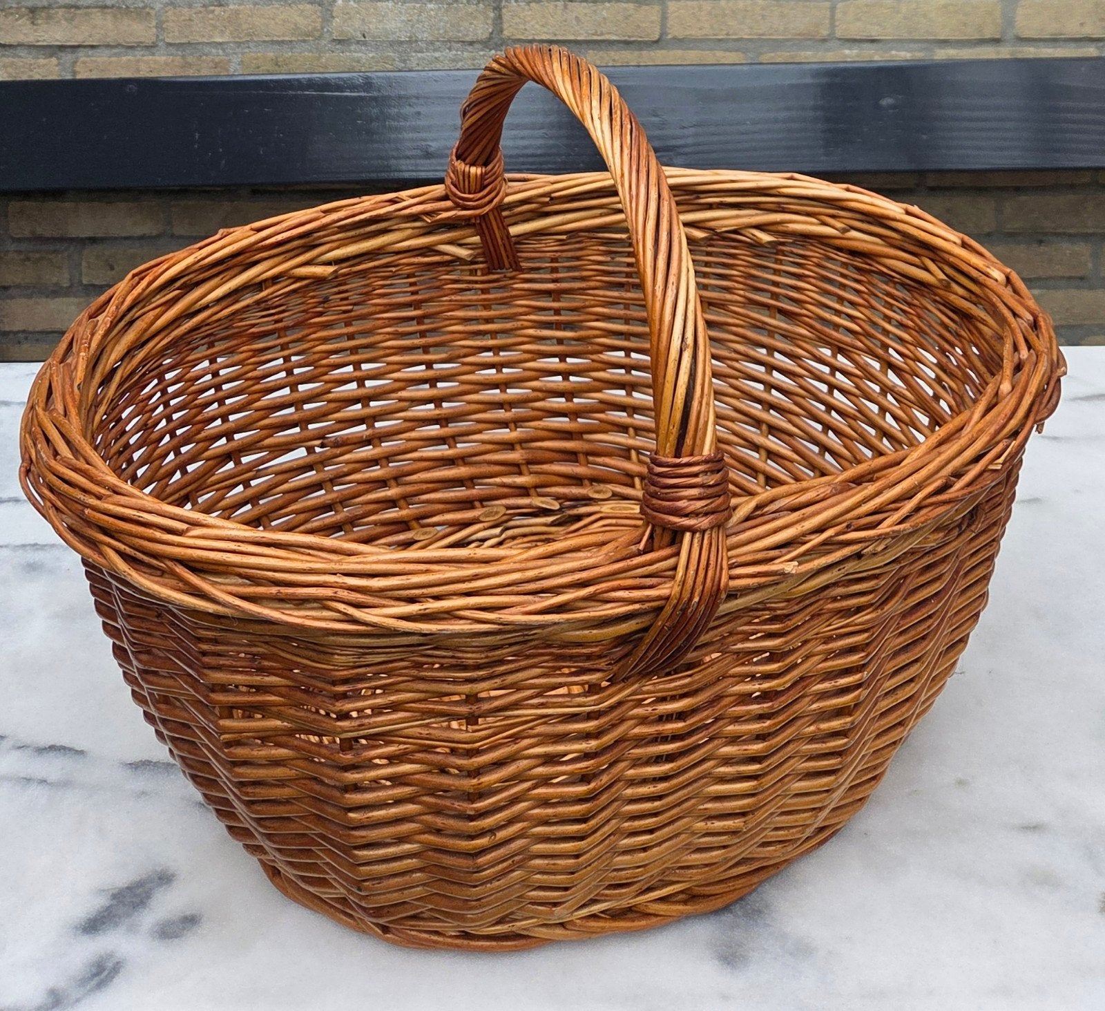Prachtige XXL Rieten Hengselmand / Boodschappenmand (55 cm), Ophalen of Verzenden, Gebruikt