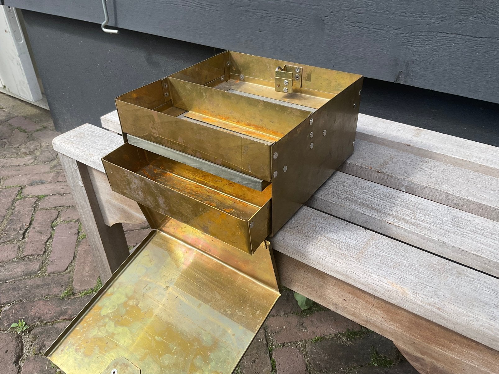 Oldtimer koperen gereedschap kistje (met extra lade), Antiek en Kunst, Antiek | Gereedschap en Instrumenten, Ophalen of Verzenden