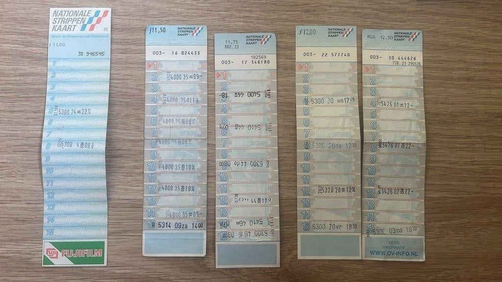 Nationale strippenkaart blauw NLG 5 x                   _3, Verzamelen, Spoorwegen en Tramwegen, Ophalen, Gebruikt, Bus of Metro