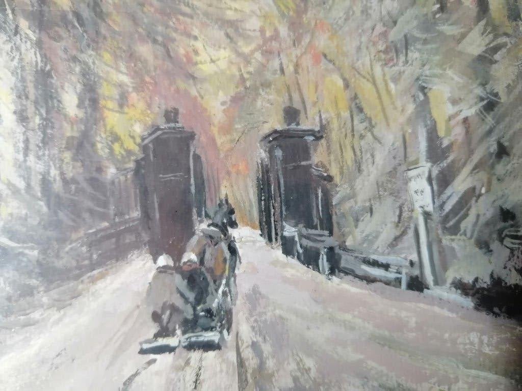 Louis Apol " Winterscene " gouache op karton 10 x 16 cm, Ophalen of Verzenden