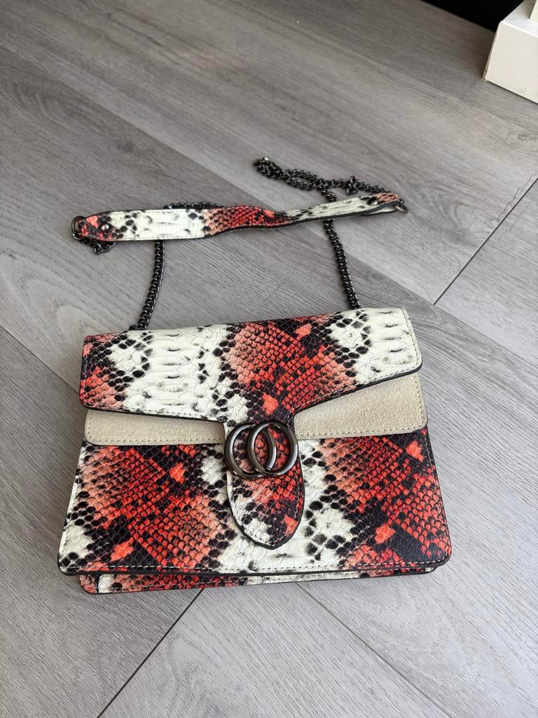 Leren schoudertas Charm London Rood Crème Zwart Slangenprint, Overige merken, Ophalen of Verzenden, Zo goed als nieuw, Leer