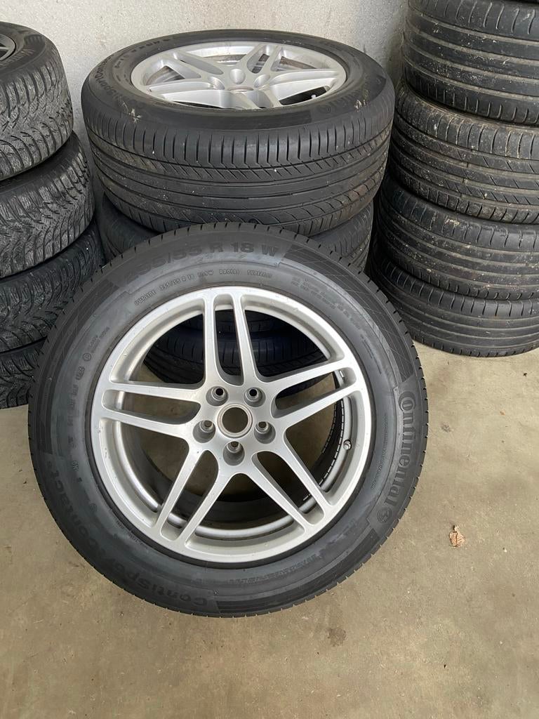 5x112 Porsche Macan velgen met Continental zomerbanden, 18 inch, Gebruikt, 255 mm, Banden en Velgen