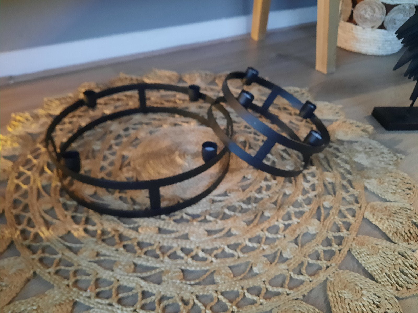Ronde matzwarte metalen ringkandelaars (set van 2), Zwart, Ophalen of Verzenden, Zo goed als nieuw, Metaal