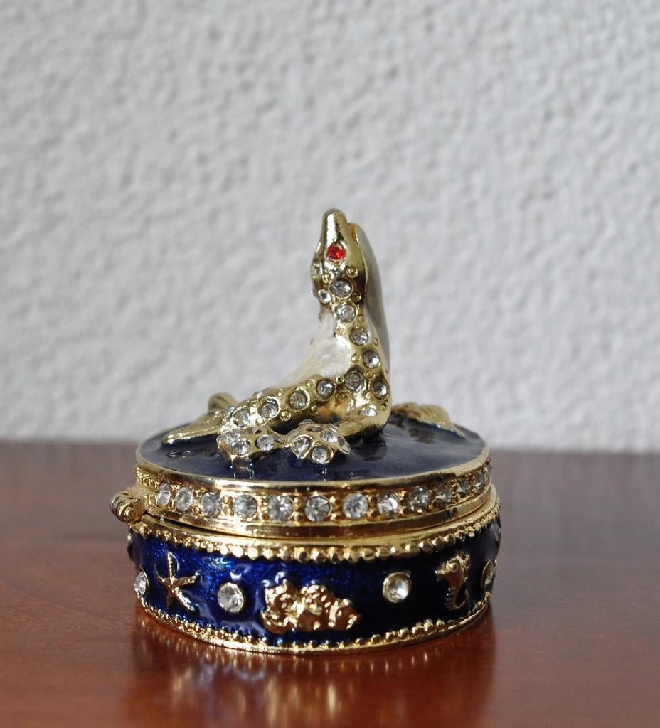 Klein Doosje Zeehond Strass Emaille 5,5 cm, Ophalen of Verzenden