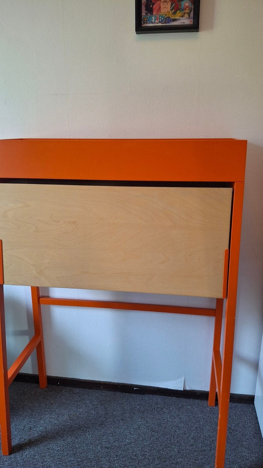 Oranje secretaire bureau met opbergruimte, Huis en Inrichting, Bureaus, Opbergruimte, Gebruikt, Hout, Secretaire