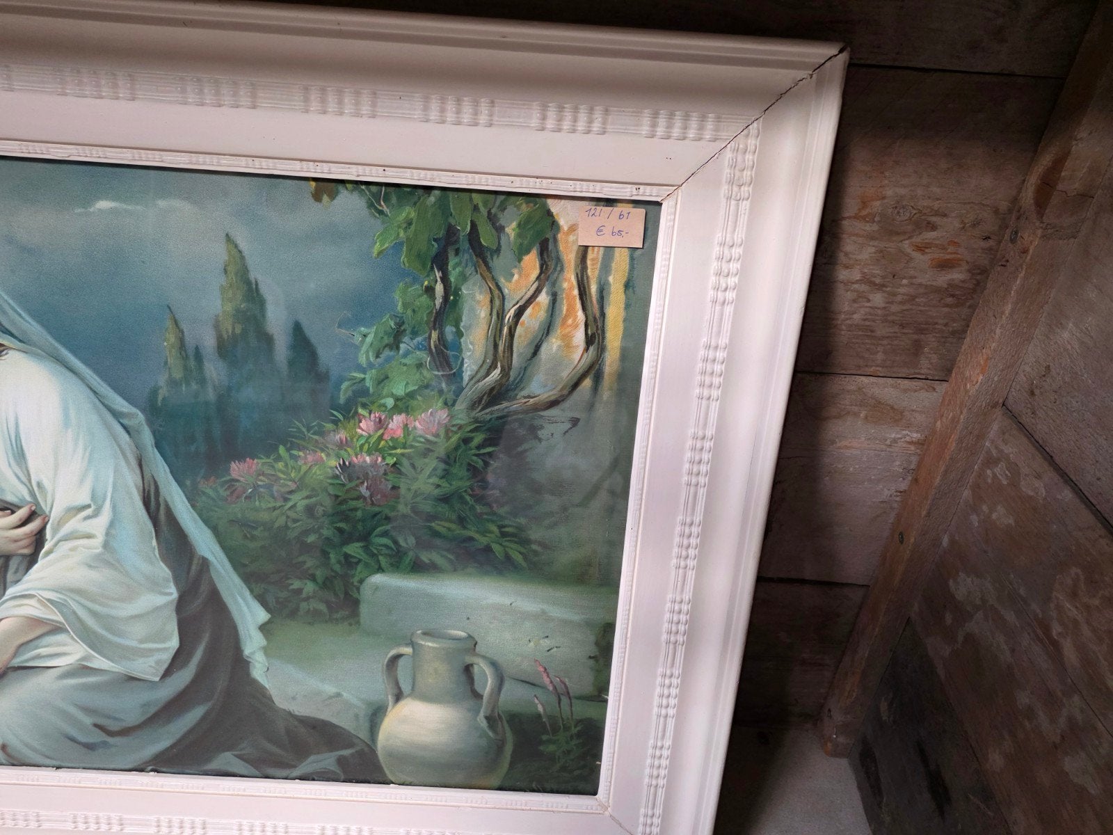 Brocante religieuze ingelijste prent, Ophalen