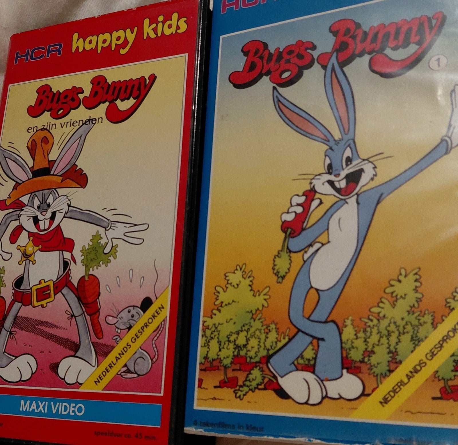 Bugs Bunny VHS - HCR Kid's Fun! & HCR Happy Kids, Nederlands ondertiteld, Gebruikt, Tekenfilm, Alle leeftijden