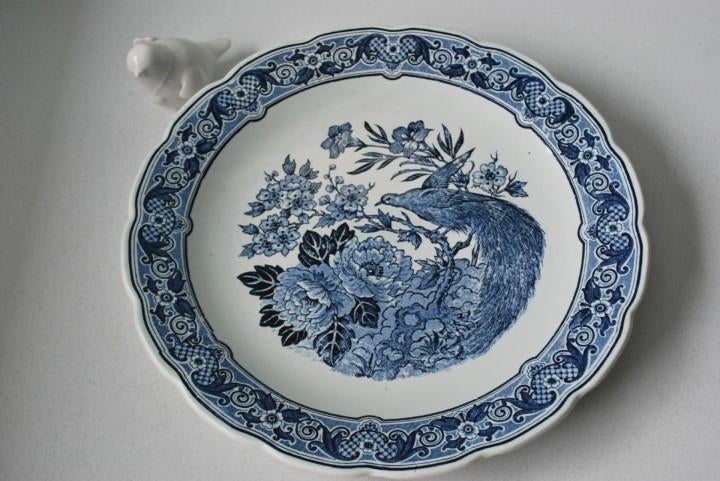 Delfts blauw wandbord met vogelmotief, Ø 30,5 cm, Ophalen of Verzenden