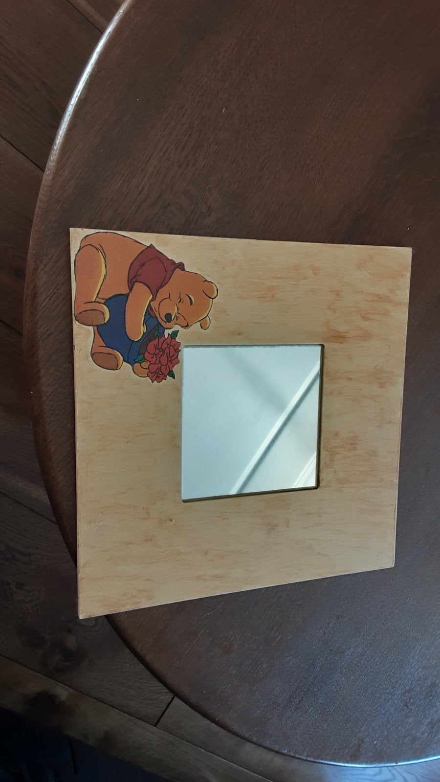 Leuke spiegel met Winnie de Poeh lijst, Minder dan 50 cm, Gebruikt, Vierkant, Ophalen of Verzenden