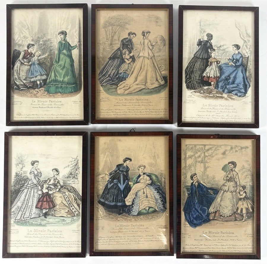 1031. Gravures Le Miroir Parisien - modeprenten, 1866–1867, Ingelijst, 1800 - 1899, Ophalen of Verzenden, Gravure
