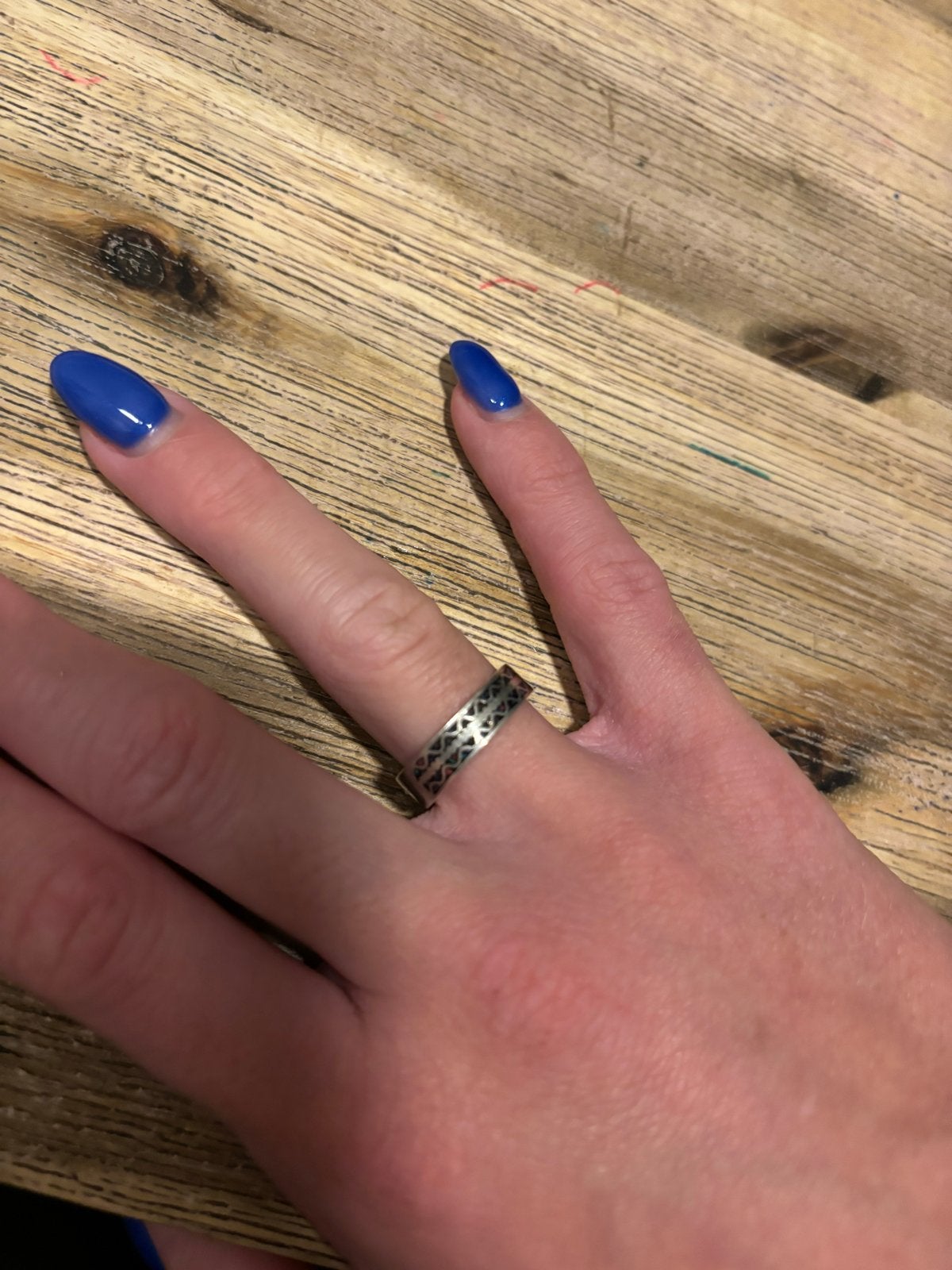 Zilveren bandring met geometrisch patroon, maat 16.6, Sieraden, Tassen en Uiterlijk, Ringen, Ophalen of Verzenden, Dame of Heer