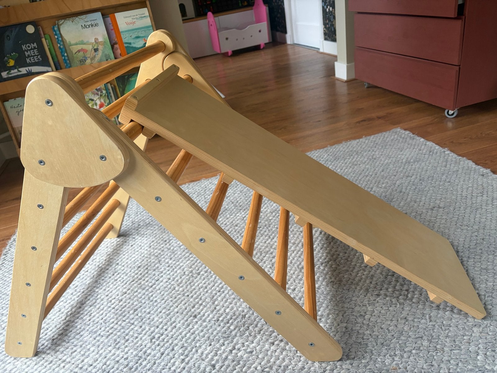 Houten Klimrek met Glijbaan - Montessori Speelgoed, Kinderen en Baby's, Ophalen, Gebruikt, Glijbaan