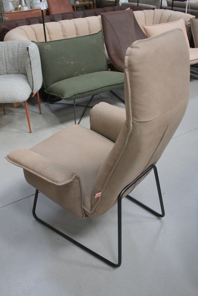 Luxe moderne fauteuil Origami Jess metaal leer Stone, Huis en Inrichting, Ophalen, 75 tot 100 cm, Zo goed als nieuw, 75 tot 100 cm