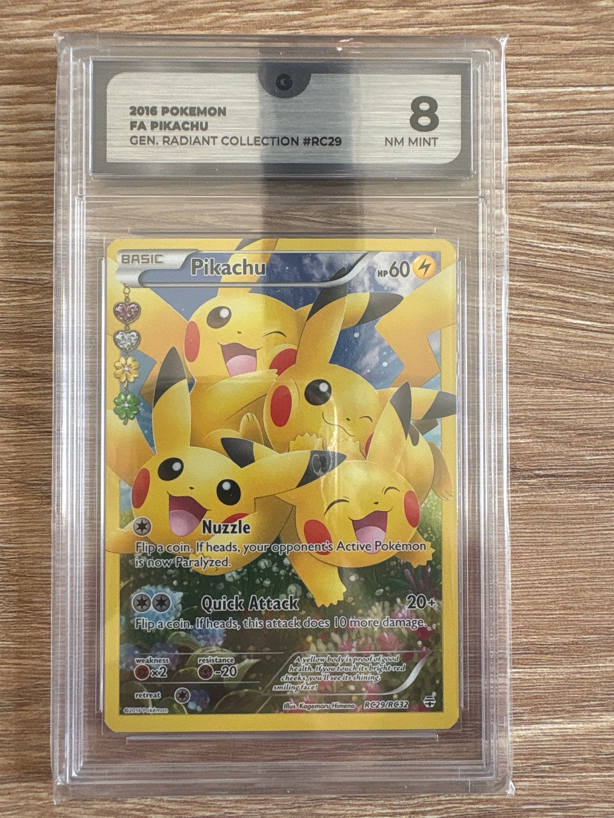 2016 Pokémon FA Pikachu Graded 8 NM Mint Global Grading, Ophalen of Verzenden, Zo goed als nieuw, Losse kaart